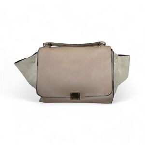 Celine Trapeze Two Way Leather Handbag Beige